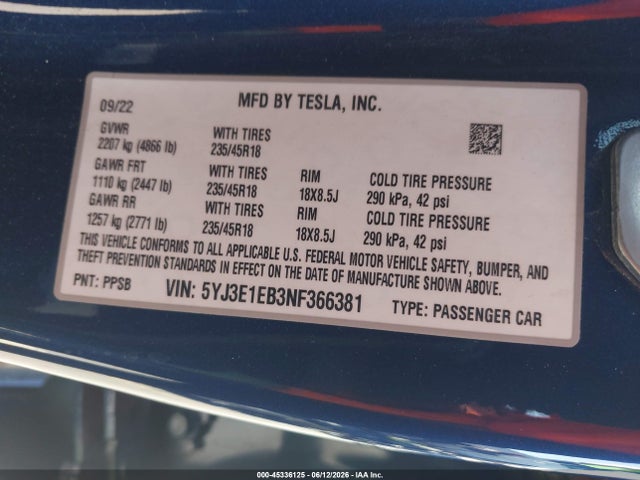 2022 Tesla MODEL 3 LONG RANGE DUAL MOTOR ALL-WHEEL DRIVE 照片 9