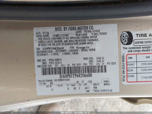 2006 FORD FUSION SE 缩略图 9