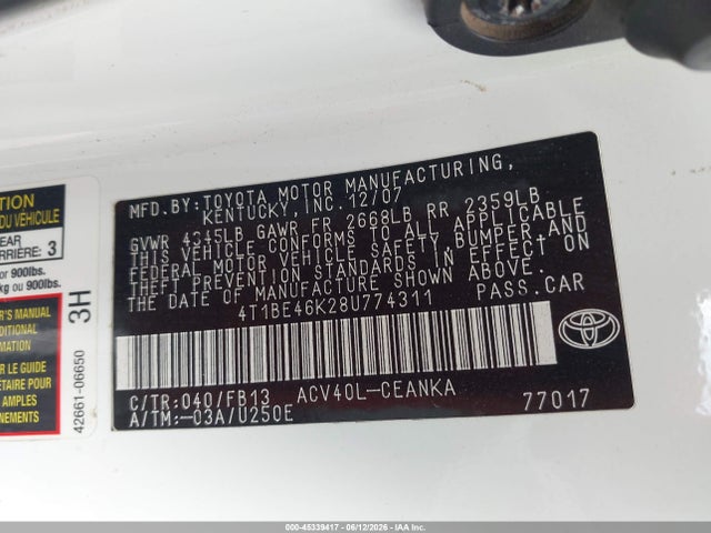 2008 Toyota CAMRY LE photo 9