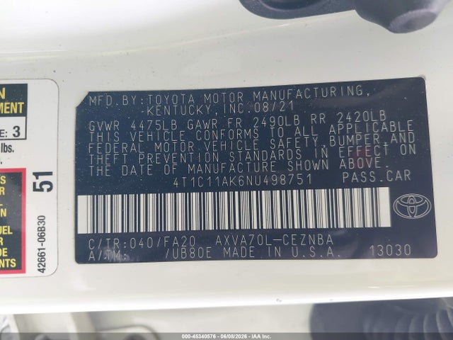 2022 Toyota CAMRY LE photo 9