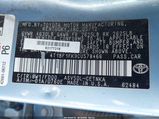 2012 Toyota CAMRY LE photo 9