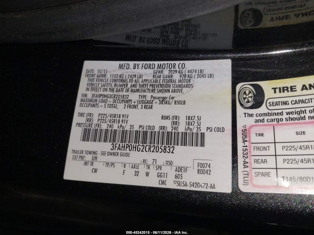 2012 FORD FUSION SE 照片 9