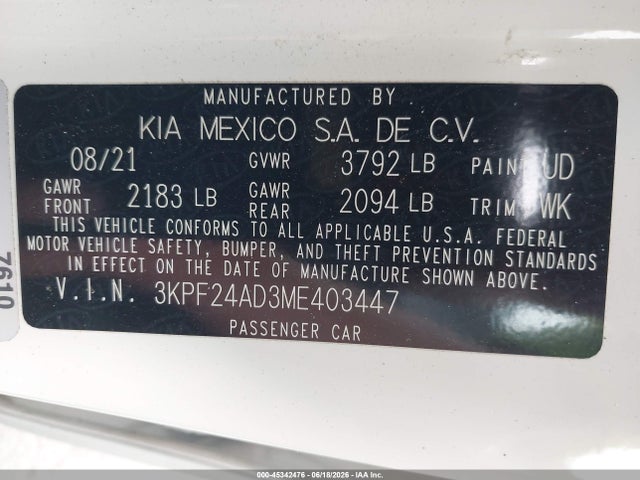 2021 KIA FORTE LXS 照片 9