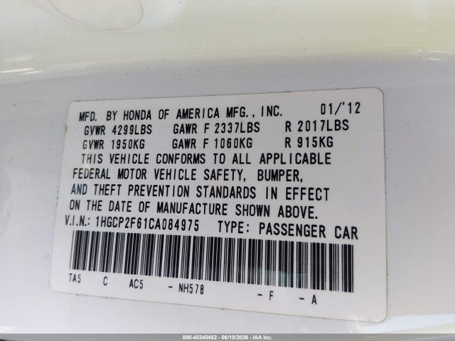 2012 Honda ACCORD 2.4 SE 照片 9