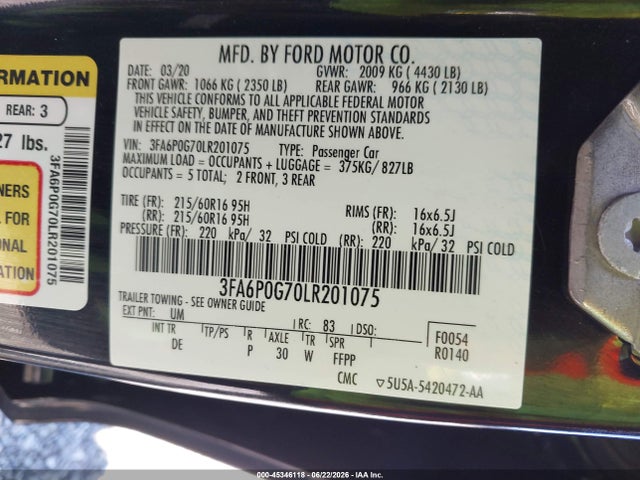 2020 FORD FUSION S 照片 9