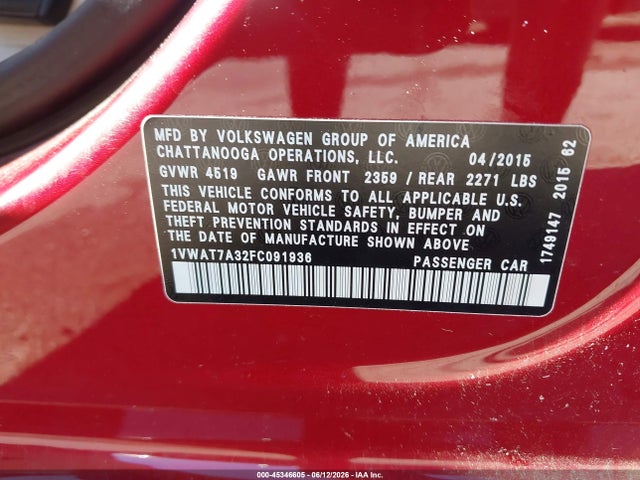 2015 Volkswagen PASSAT 1.8T LIMITED EDITION — фото 9
