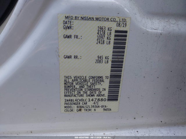 2020 Nissan ALTIMA SR FWD 照片 9