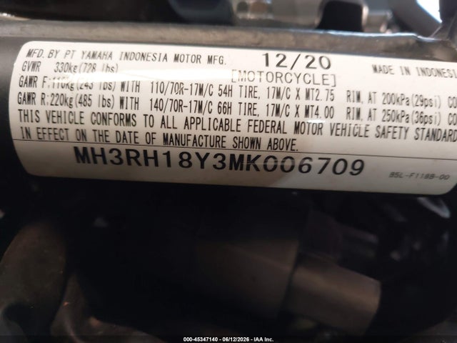 2021 YAMAHA YZFR3 A 10