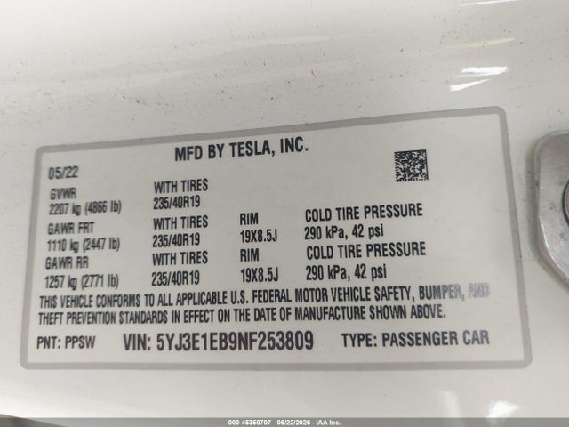 صورة 9 لـ 2022 Tesla MODEL 3 LONG RANGE DUAL MOTOR ALL-WHEEL DRIVE