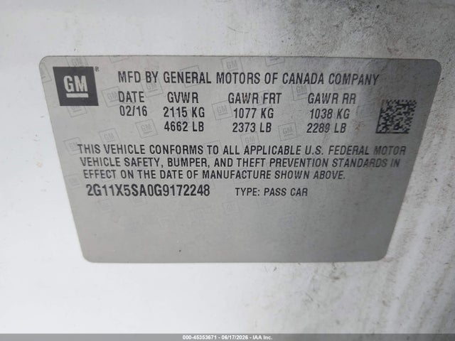 2016 Chevrolet IMPALA 1FL photo 9