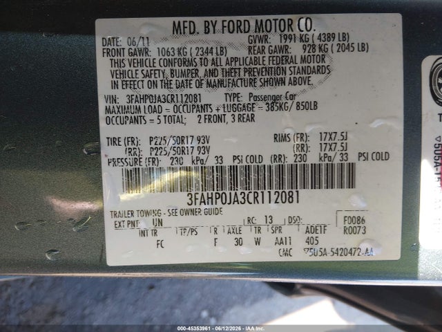 2012 FORD FUSION SEL 照片 9