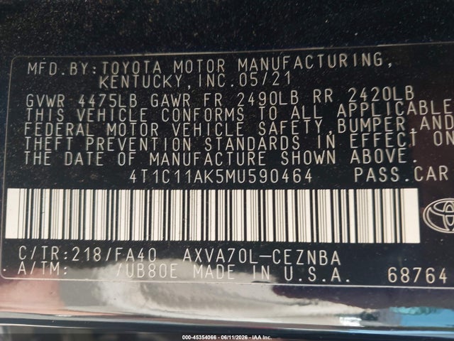 صورة 9 لـ 2021 Toyota CAMRY LE