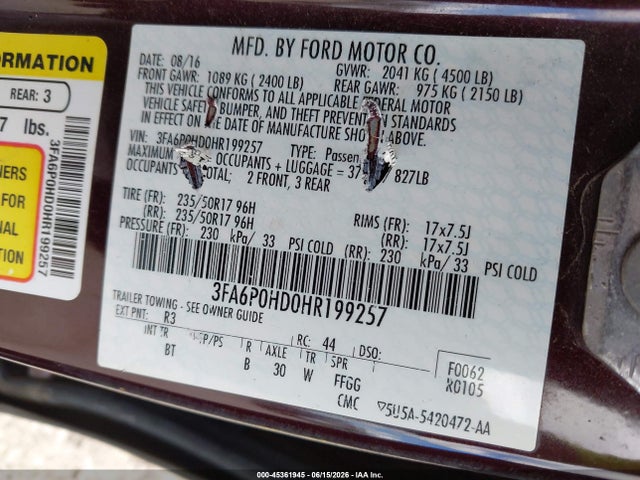 صورة 9 لـ 2017 FORD FUSION SE