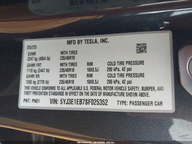 2025 Tesla MODEL 3 LONG RANGE ALL-WHEEL DRIVE 照片 9
