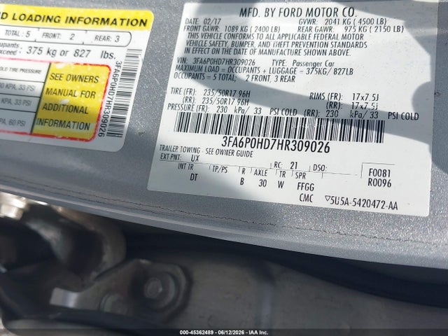 2017 FORD FUSION SE 照片 9