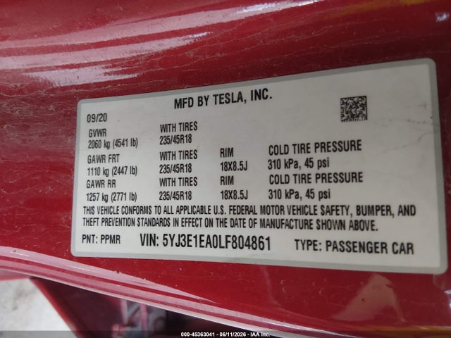 2020 Tesla MODEL 3 STANDARD RANGE PLUS REAR-WHEEL DRIVE/STAND — фото 9
