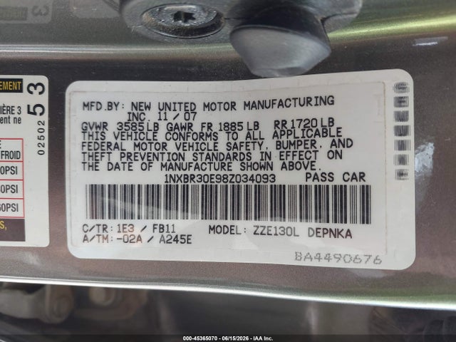 2008 Toyota COROLLA LE thumbnail 9