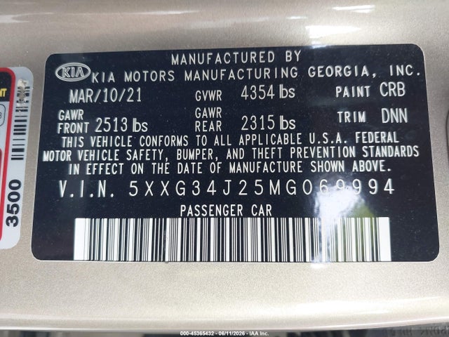 2021 KIA K5 EX photo 9