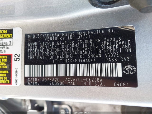 2021 Toyota CAMRY SE photo 9