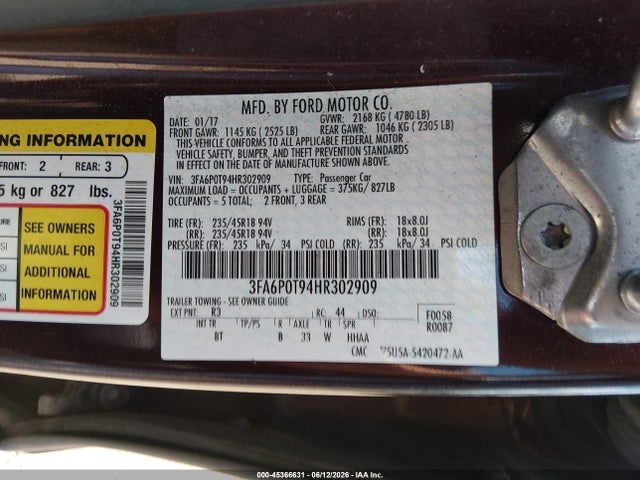 2017 FORD FUSION SE 照片 9