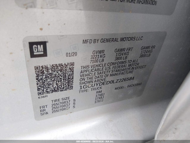 2020 CHEVROLET SILVERADO 1500 4WD SHORT BED LT 9