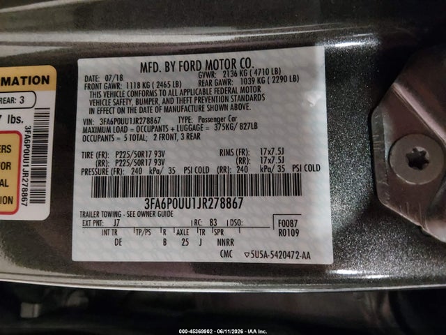 2018 FORD FUSION HYBRID S 照片 9