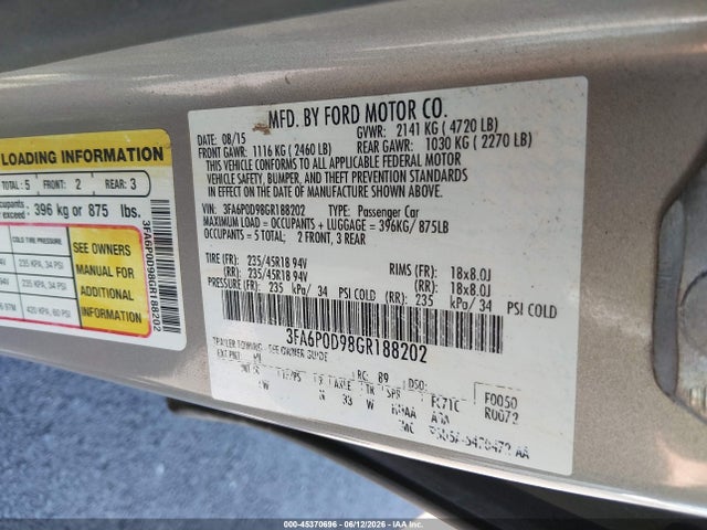2016 FORD FUSION TITANIUM — фото 9