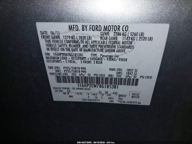 2011 FORD TAURUS SEL 照片 9