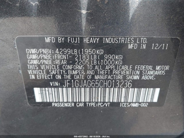 2012 Subaru IMPREZA 2.0I LIMITED 照片 9