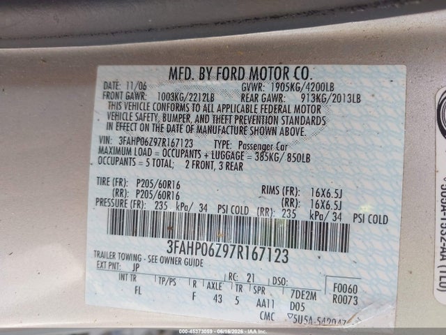 2007 FORD FUSION S 照片 9