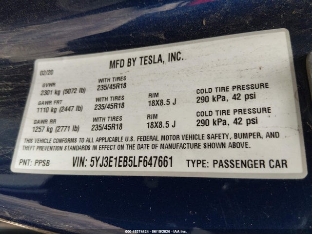 صورة 9 لـ 2020 Tesla MODEL 3 LONG RANGE DUAL MOTOR ALL-WHEEL DRIVE