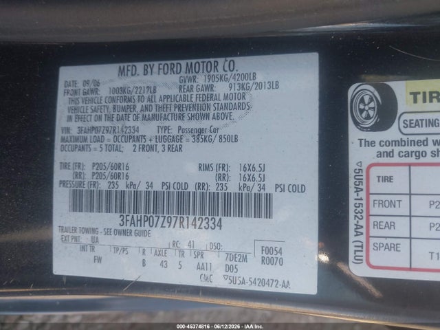 2007 FORD FUSION SE photo 9