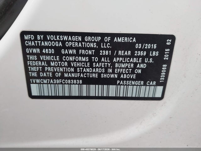 صورة 9 لـ 2015 Volkswagen PASSAT 3.6L V6 SEL PREMIUM