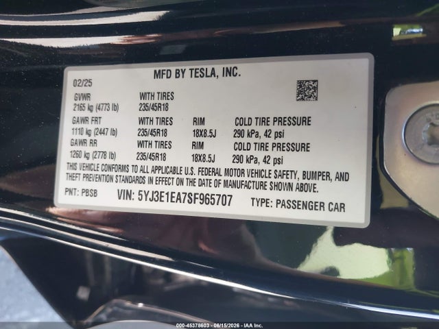 صورة 9 لـ 2025 Tesla MODEL 3 LONG RANGE REAR-WHEEL DRIVE/STANDARD REAR-