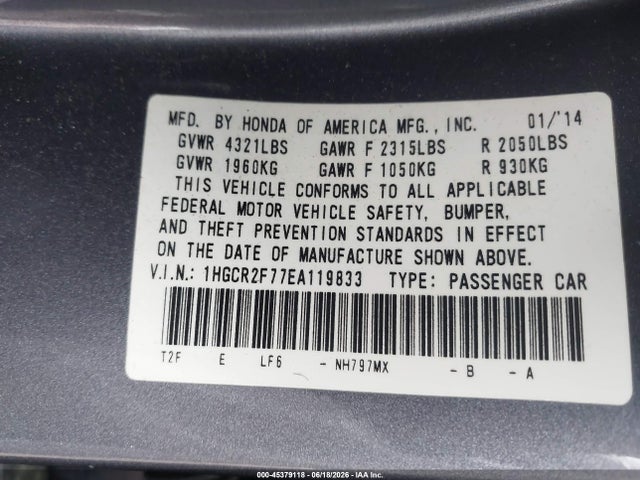 2014 Honda ACCORD EX photo 9