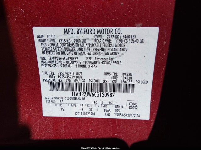 صورة 9 لـ 2012 FORD TAURUS LIMITED