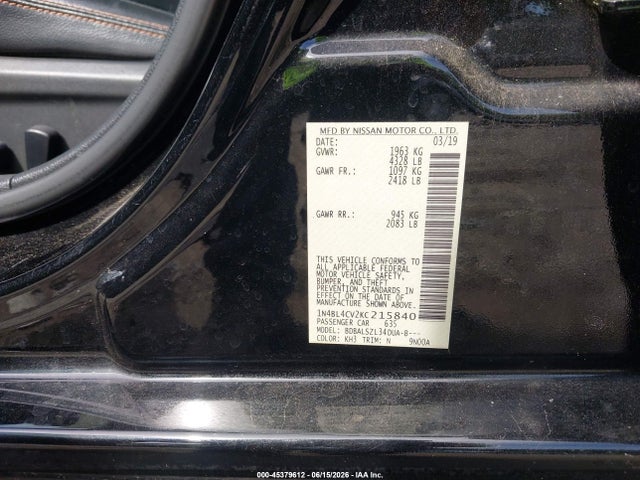 2019 Nissan ALTIMA 2.5 SR 照片 9
