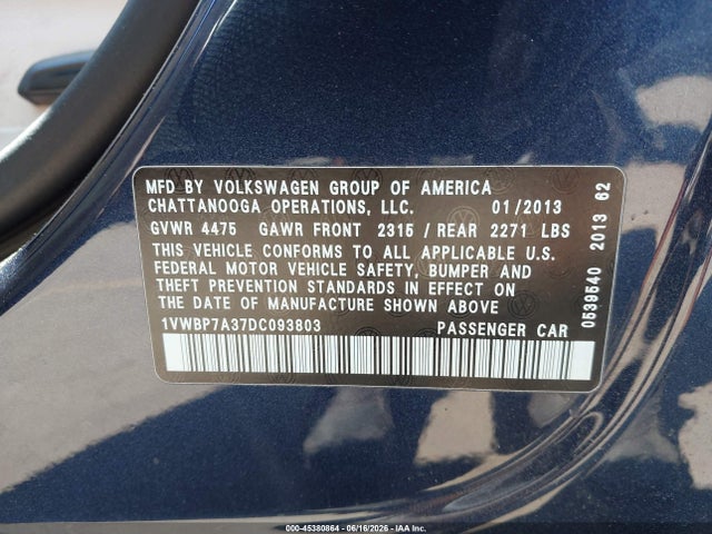 صورة 9 لـ 2013 Volkswagen PASSAT 2.5L SE