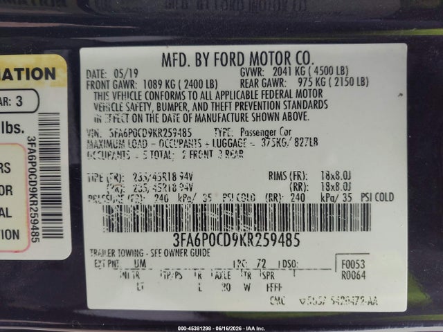 صورة 9 لـ 2019 FORD FUSION SEL