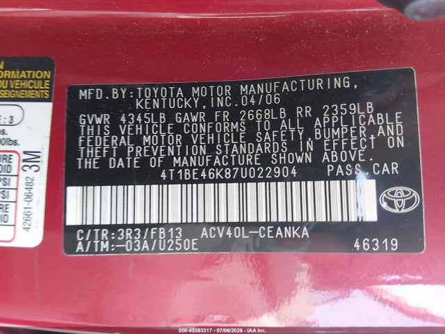 2007 Toyota CAMRY LE photo 9