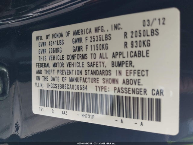 2012 Honda ACCORD 3.5 EX-L photo 9