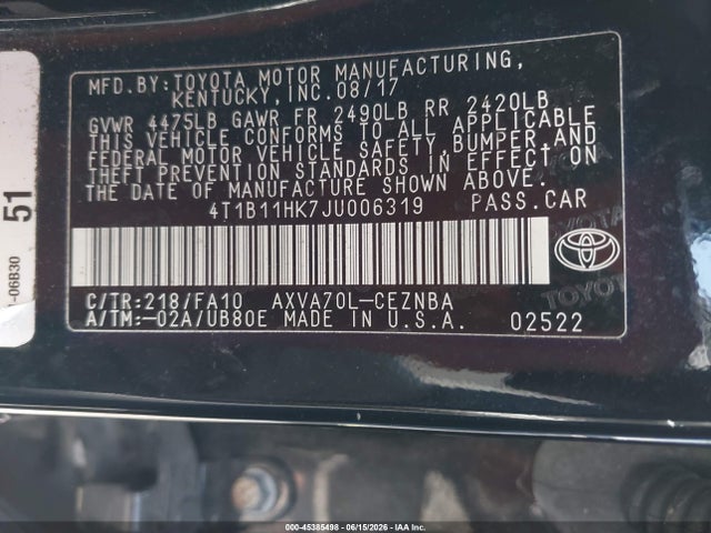 2018 Toyota CAMRY LE photo 9