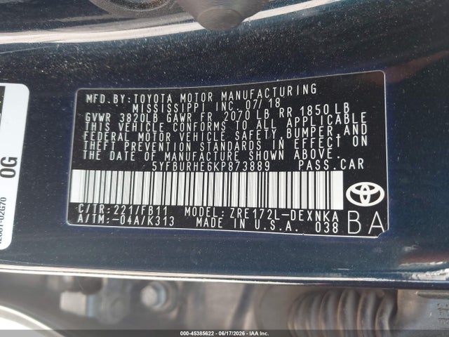2019 TOYOTA COROLLA LE 9