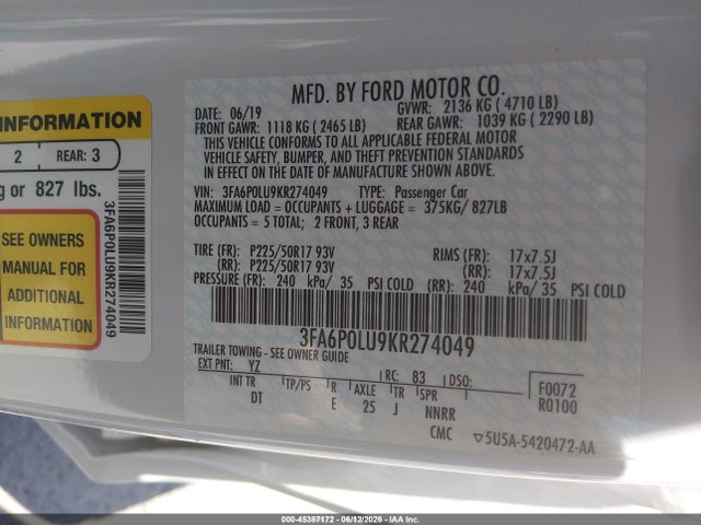 2019 FORD FUSION HYBRID SE — фото 9