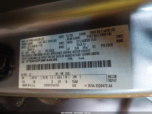 2021 FORD F-150 LARIAT/XL/XLT 9