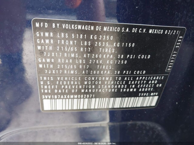 2021 VOLKSWAGEN TIGUAN 2.0T S 8