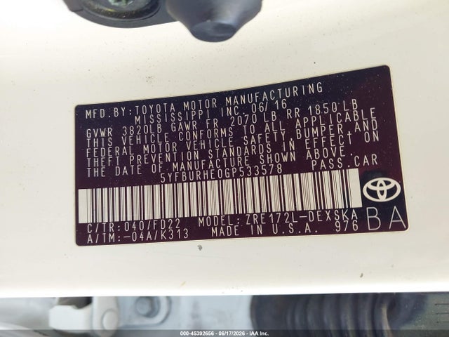 2016 Toyota COROLLA S PLUS photo 9