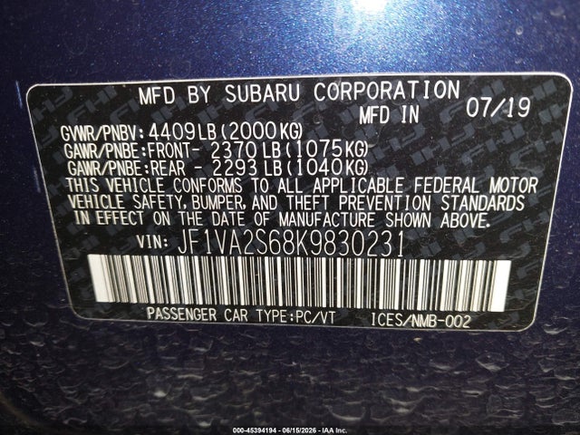 صورة 9 لـ 2019 Subaru WRX STI