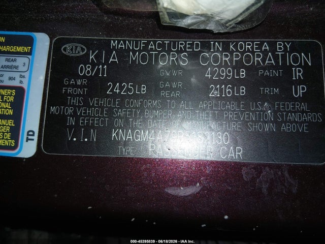 2011 KIA OPTIMA LX photo 9