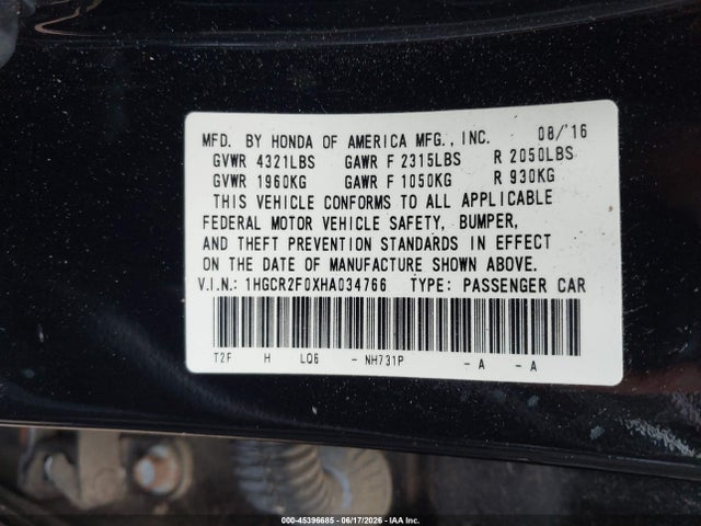 2017 Honda ACCORD EX 缩略图 9